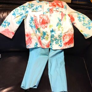 Ruby Rd. Size LARGE. Floral multicolored , floral pastel jacket with pants.